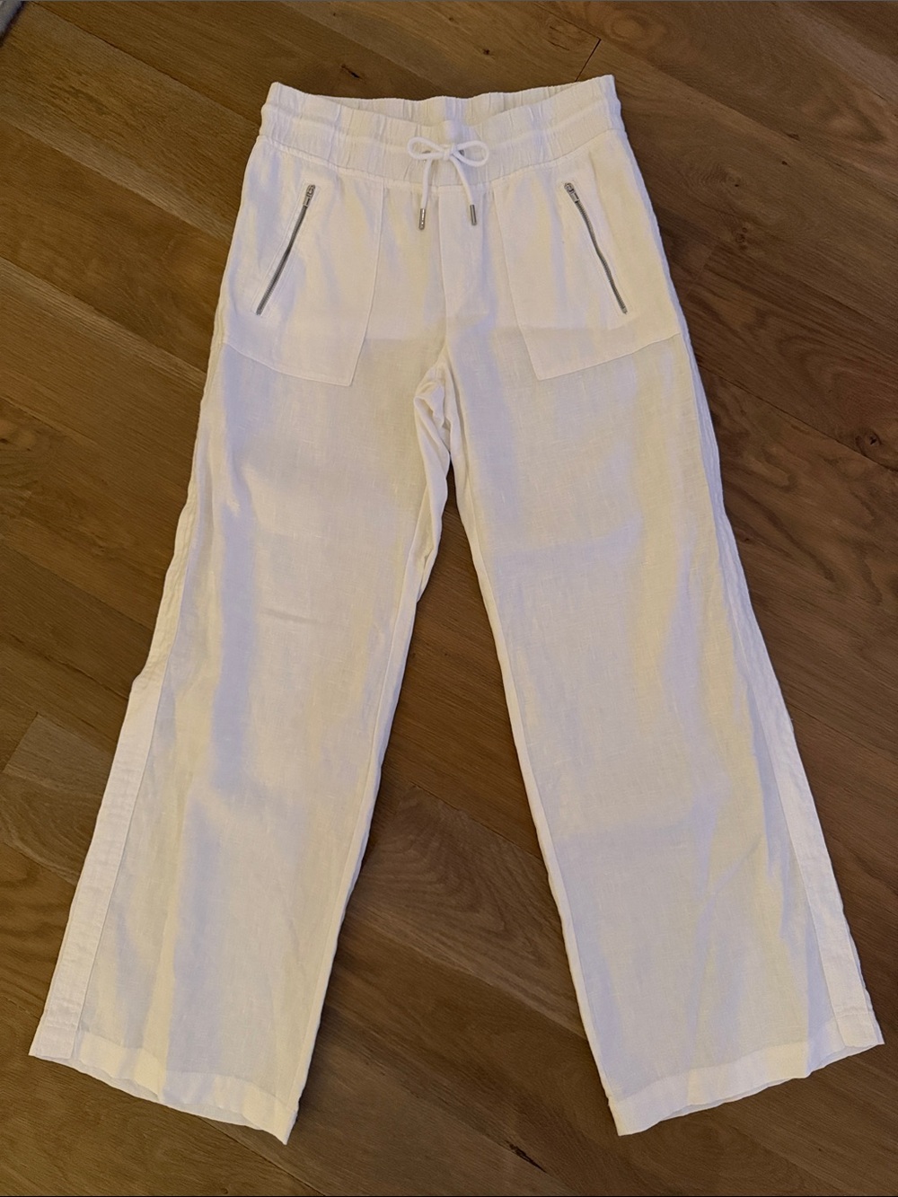 Athleta White Drawstring Linen-Blend Joggers